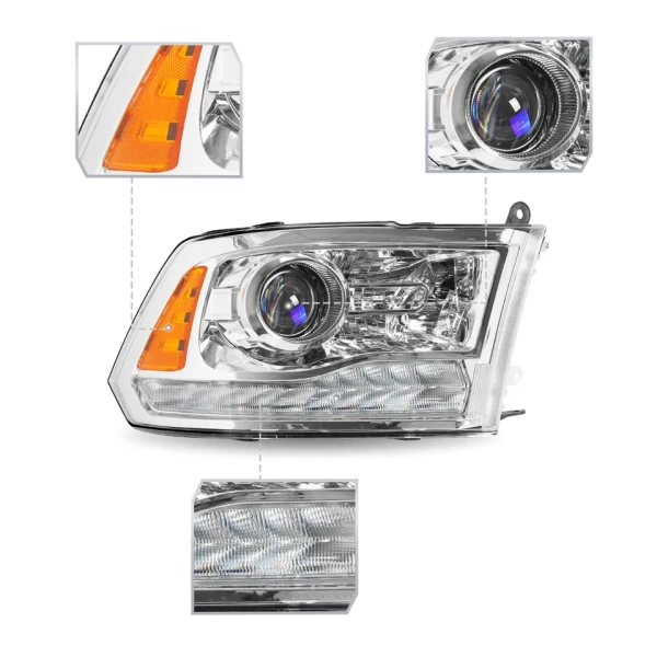 Optico Derecho Dodge RAM 2013-2018 AMPOLLETA HALOGENA Y Farol TIPO PROYECTOR (LUPA)